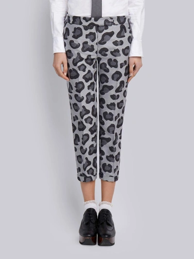 Shop Thom Browne Leopard Wool & Silk Jacquard Lowrise Skinny Trouser In Grey