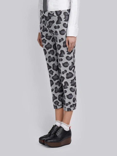 Shop Thom Browne Leopard Wool & Silk Jacquard Lowrise Skinny Trouser In Grey