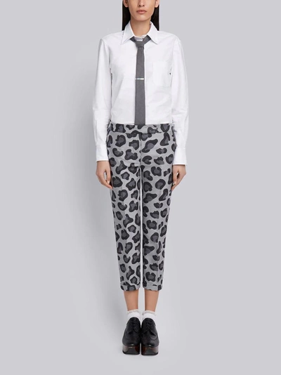Shop Thom Browne Leopard Wool & Silk Jacquard Lowrise Skinny Trouser In Grey