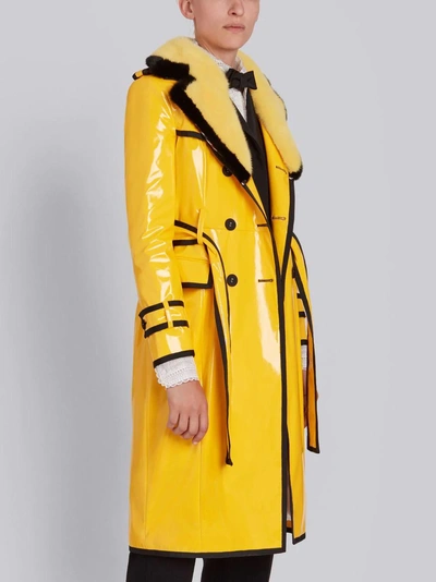 Shop Thom Browne Classic Trench Coat With Grosgrain Tipping, Mink Fur Detachable Collar & Lapel In Nylon  In Yellow