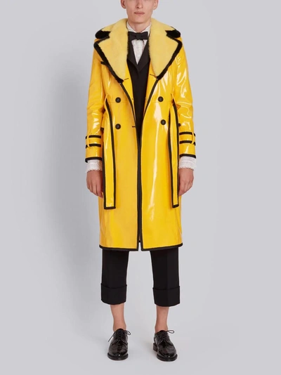 Shop Thom Browne Classic Trench Coat With Grosgrain Tipping, Mink Fur Detachable Collar & Lapel In Nylon  In Yellow