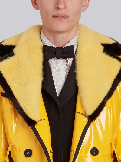 Shop Thom Browne Classic Trench Coat With Grosgrain Tipping, Mink Fur Detachable Collar & Lapel In Nylon  In Yellow