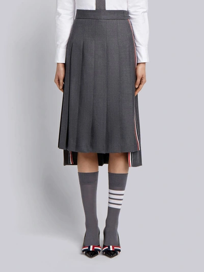 Shop Thom Browne Striped Below-knee Pleated Skirt In Grey