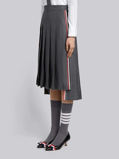 Shop Thom Browne Striped Below-knee Pleated Skirt In Grey