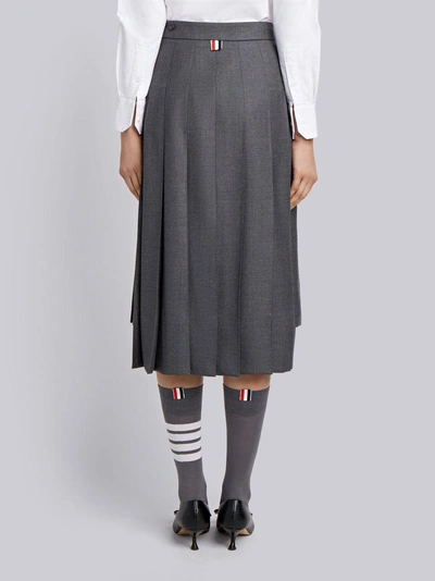 Shop Thom Browne Striped Below-knee Pleated Skirt In Grey