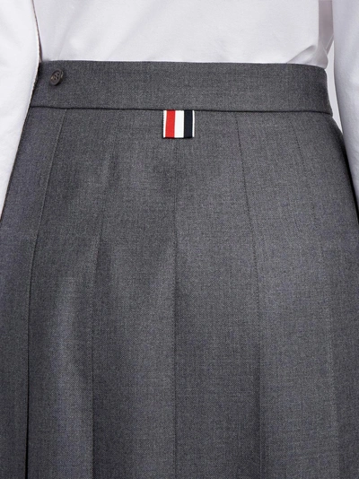 Shop Thom Browne Striped Below-knee Pleated Skirt In Grey