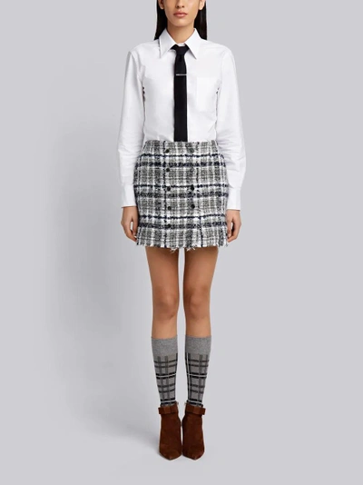 Shop Thom Browne Front-buttoned Reflective Tweed Mini Skirt In Grey