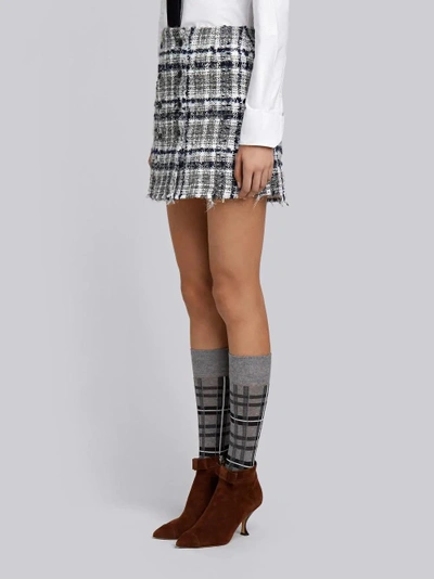 Shop Thom Browne Front-buttoned Reflective Tweed Mini Skirt In Grey