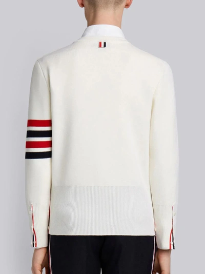 Shop Thom Browne Whitemilano Stitch Finemerino Wool 4-bar Crew Neck Pullover