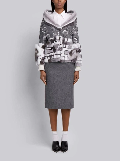 Shop Thom Browne Floral Embroidery Mink Trim Overcoat In Grey