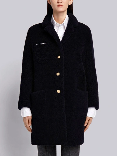 Shop Thom Browne Reversible Sack Overcoat In Dyed Shearling In Blue