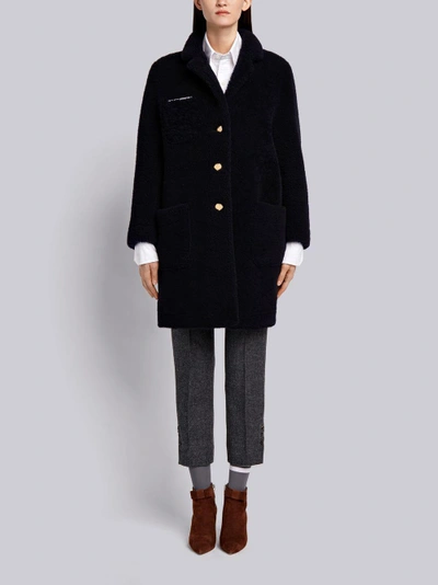 Shop Thom Browne Reversible Sack Overcoat In Dyed Shearling In Blue
