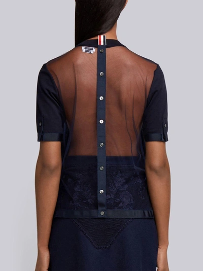 Shop Thom Browne Sheer Back Buttoned Top In Blue