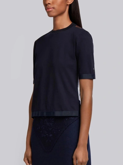 Shop Thom Browne Sheer Back Buttoned Top In Blue
