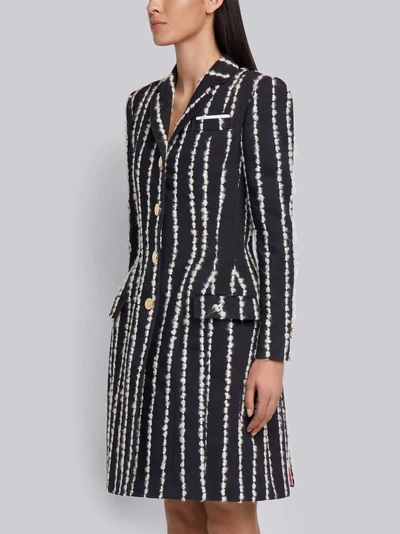 Shop Thom Browne Banker Stripe Chunky Yarn Overcoat In Blue