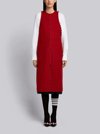 Shop Thom Browne Bridal Button Overcoat In Pilot Cloth Melton In Red