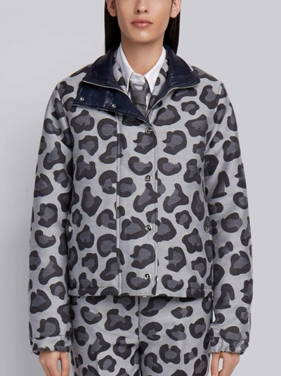 Shop Thom Browne Leopard Wool Jacquard Down Jacket In Grey