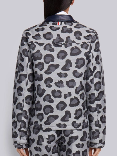 Shop Thom Browne Leopard Wool Jacquard Down Jacket In Grey