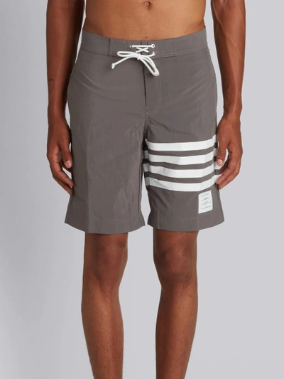 Shop Thom Browne Board Short With Printed 4-bar In Grey Brushed Finish Swim Tech