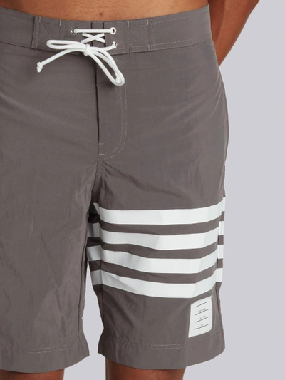 Shop Thom Browne Board Short With Printed 4-bar In Grey Brushed Finish Swim Tech