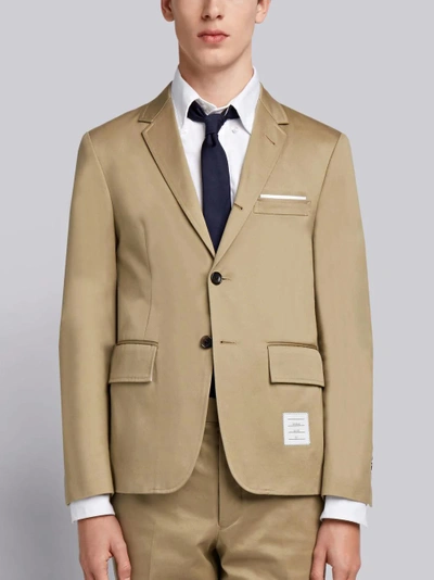 Shop Thom Browne Camel Cotton Unconstructed Single Breasted 4-bar Classic Jacket In Neutrals