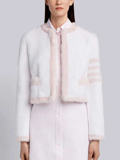 Shop Thom Browne Mink Fur Cardigan Jacket In White