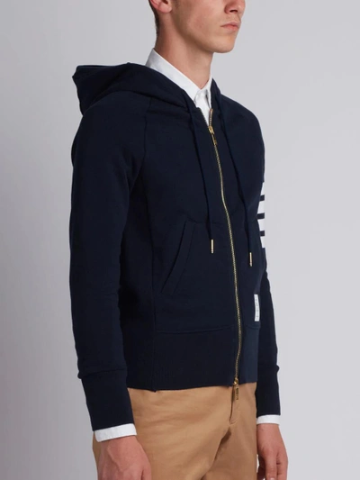 Shop Thom Browne Navy Loopback Jersey Knit Engineered 4-bar Zip-up Hoodie In Blue