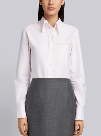 Shop Thom Browne Frayed Button-down Oxford Shirt In Pink