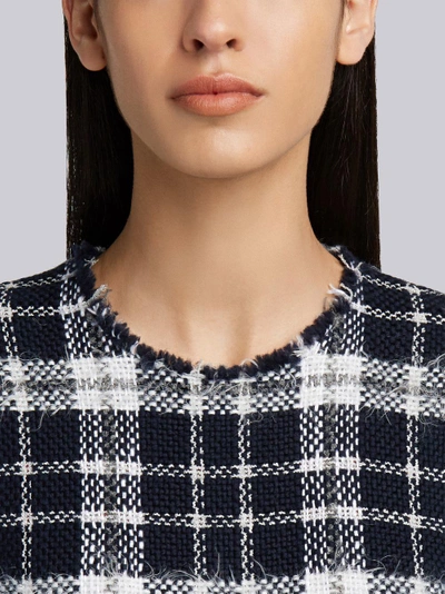 Shop Thom Browne Frayed  Tartan Mini Shift Dress In Lightweight Tweed In Blue