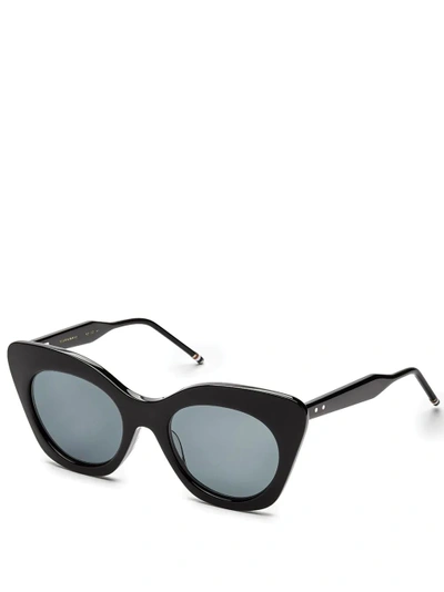 Shop Thom Browne Black Cat Eye Sunglasses