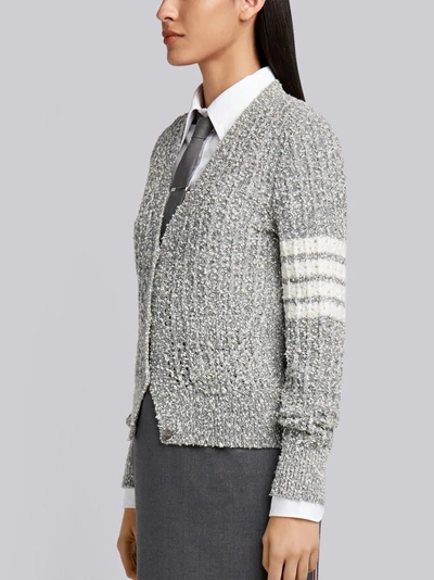 THOM BROWNE 美丽奴羊毛混纺4条纹针织V领开衫