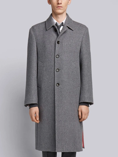 Shop Thom Browne Center-back Stripe Unconstructed Relaxed Fit Bal Collar Overcoat In Grey