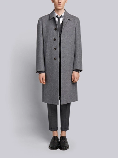 Shop Thom Browne Center-back Stripe Unconstructed Relaxed Fit Bal Collar Overcoat In Grey