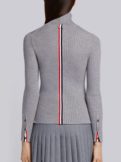 Shop Thom Browne Striped Half-and-half Rib Knit Turtleneck In Fine Merino Wool In Grey