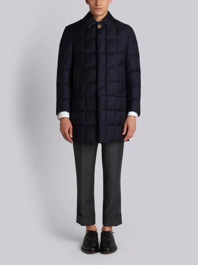 Shop Thom Browne Quilted Down Super 130s Overcoat In Blue