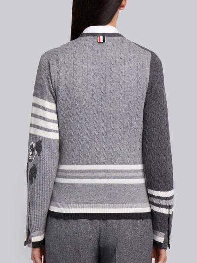 Shop Thom Browne Rose Intarsia Cashmere Cardigan In Grey