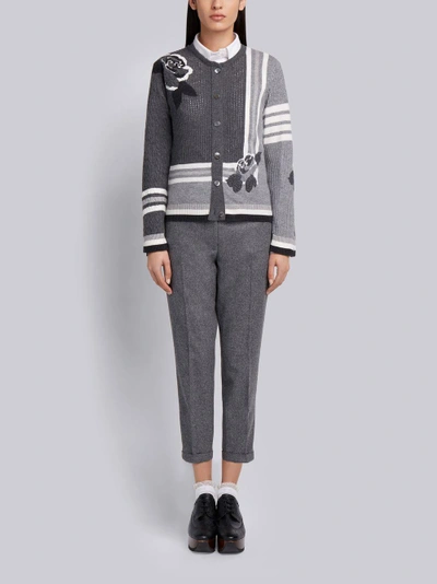 Shop Thom Browne Rose Intarsia Cashmere Cardigan In Grey
