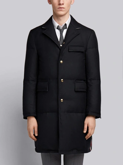 Shop Thom Browne Center-back Engineered Stripe Down-filled Classic Chesterfield Overcoat In Blue