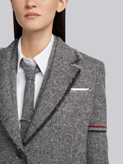 Shop Thom Browne Striped Frayed-edge Overcoat In Grey