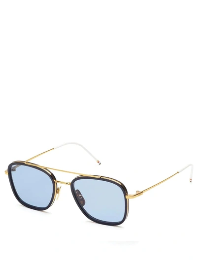 Shop Thom Browne Eyewear Navy And Gold Aviator Sunglasses In Blue