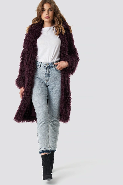 Shop Na-kd Faux Fur Long Jacket Burgundy