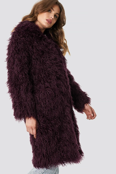 Shop Na-kd Faux Fur Long Jacket Burgundy