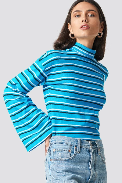 Shop Na-kd Wide Sleeve Polo Top - Blue In Turquoise