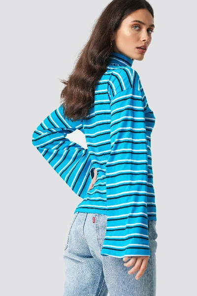 Shop Na-kd Wide Sleeve Polo Top - Blue In Turquoise