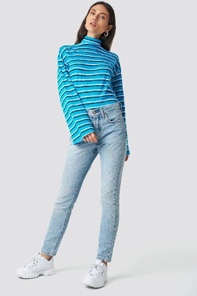 Shop Na-kd Wide Sleeve Polo Top - Blue In Turquoise