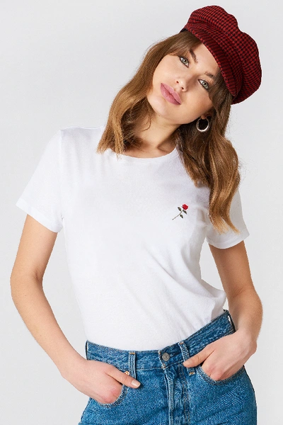 Shop Na-kd Small Chest Rose Embroidery Tee - White