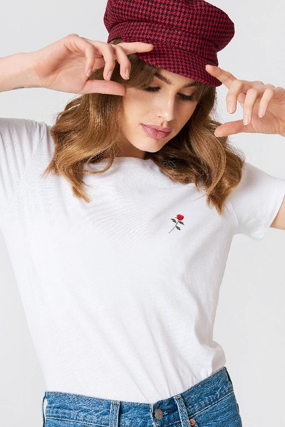 Shop Na-kd Small Chest Rose Embroidery Tee - White