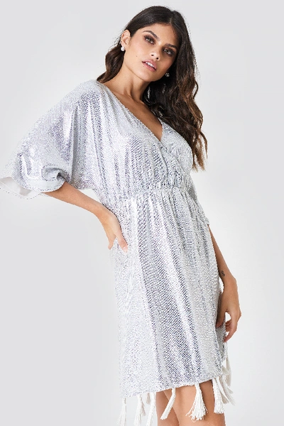 Shop Na-kd Fringe Detail Sequin Dress - Silver