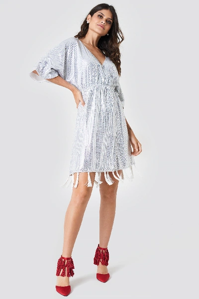 Shop Na-kd Fringe Detail Sequin Dress - Silver