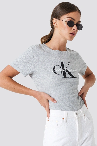Shop Calvin Klein Core Monogram Logo Tee Grey In Light Grey Heather